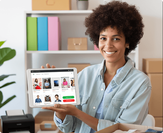E-commerce seller managing deliveries with a tablet